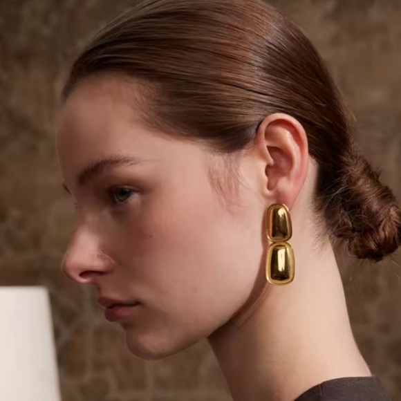 Bold Sculptural Gold Drop Earrings – Stainless Steel, PVD Real Gold Plated - Picture 3 of 12